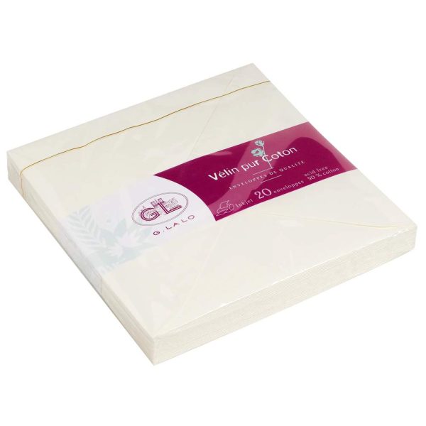 20 enveloppes 140x140mm V&eacute;lin pur coton gomm&eacute;es