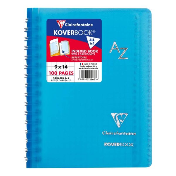 R&eacute;pertoire reliure int&eacute;grale enveloppante Koverbook 9x14cm 100 pages petits carreaux couverture polypropyl&egrave;ne transparent