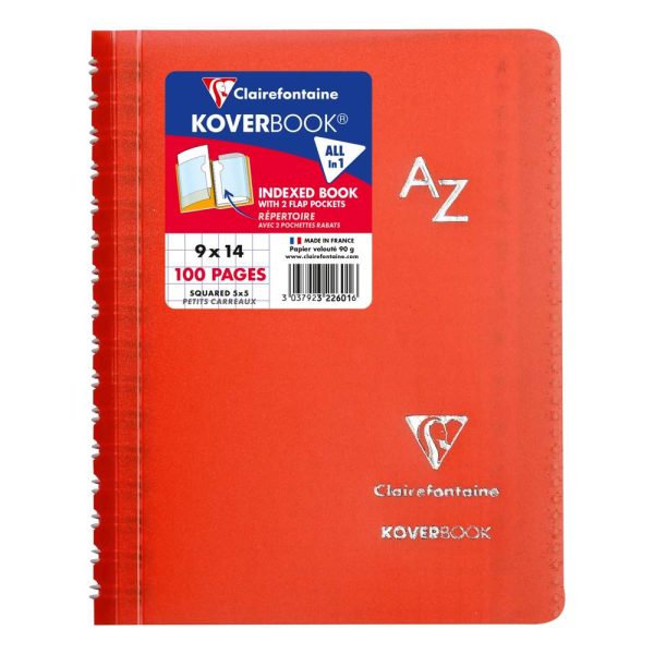 R&eacute;pertoire reliure int&eacute;grale enveloppante Koverbook 9x14cm 100 pages petits carreaux couverture polypropyl&egrave;ne transparent