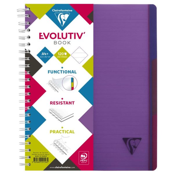 Evolutiv&rsquo;Book Linicolor INTENSIVE cahier reliure int&eacute;grale A4+ 240 pages d&eacute;tachables perfor&eacute; 4 trous lign&eacute; + marge + cadre en-t&ecirc;te + 3 intercalaires couverture plastique polypropy&egrave;ne rainur&eacute; Couleur al&eacute;atoire