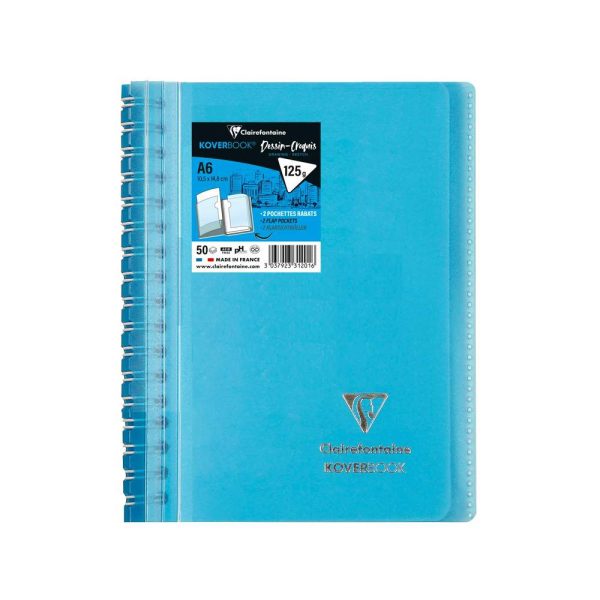 Carnet dessin/croquis reliure int&eacute;grale enveloppante Koverbook A6 100 pages papier blanc 125 g couverture polypropyl&egrave;ne transparent