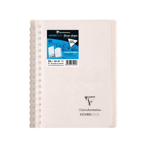 Carnet dessin/croquis reliure int&eacute;grale enveloppante Koverbook A6 100 pages papier blanc 125 g couverture polypropyl&egrave;ne transparent