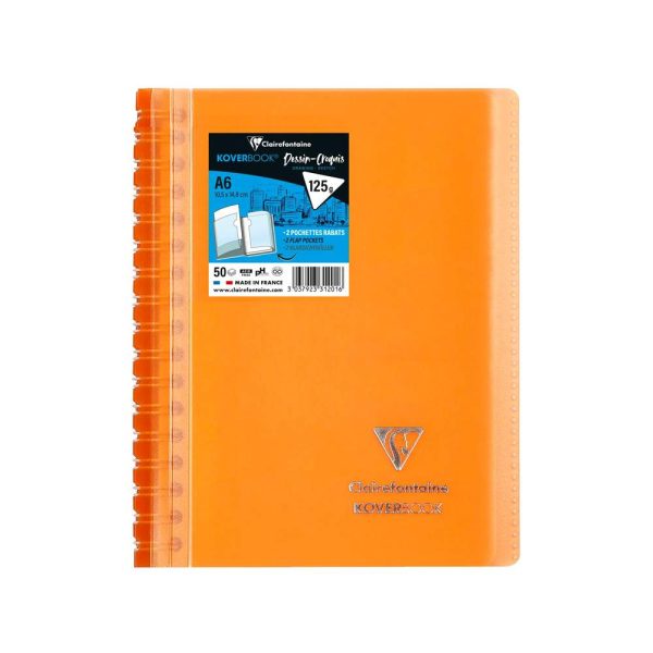 Carnet dessin/croquis reliure int&eacute;grale enveloppante Koverbook A6 100 pages papier blanc 125 g couverture polypropyl&egrave;ne transparent