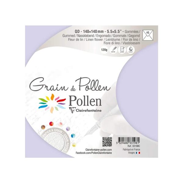 Paquet de 5 enveloppes Grain de Pollen 140x140mm 120g/m2