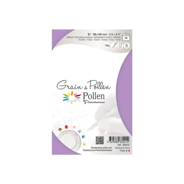 Paquet de 5 enveloppes Grain de Pollen 90x140mm 120g/m2