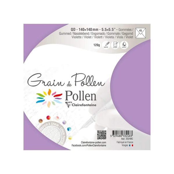 Paquet de 5 enveloppes Grain de Pollen 140x140mm 120g/m2