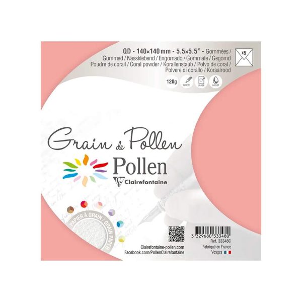 Paquet de 5 enveloppes Grain de Pollen 140x140mm 120g/m2