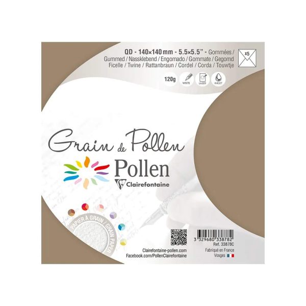 Paquet de 5 enveloppes Grain de Pollen 140x140mm 120g/m2