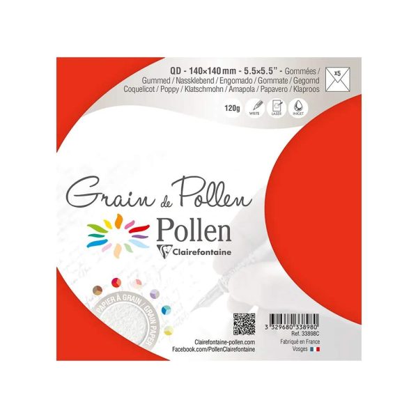Paquet de 5 enveloppes Grain de Pollen 140x140mm 120g/m2
