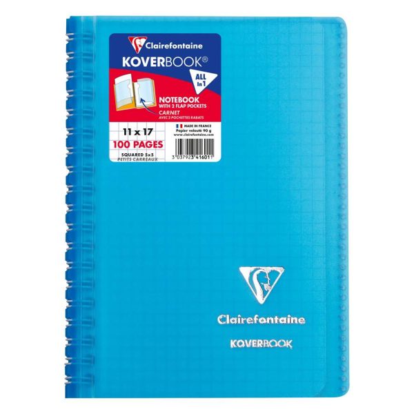 Carnet reliure int&eacute;grale enveloppante Koverbook 11x17cm 100 pages petits carreaux couverture polypropyl&egrave;ne transparent
