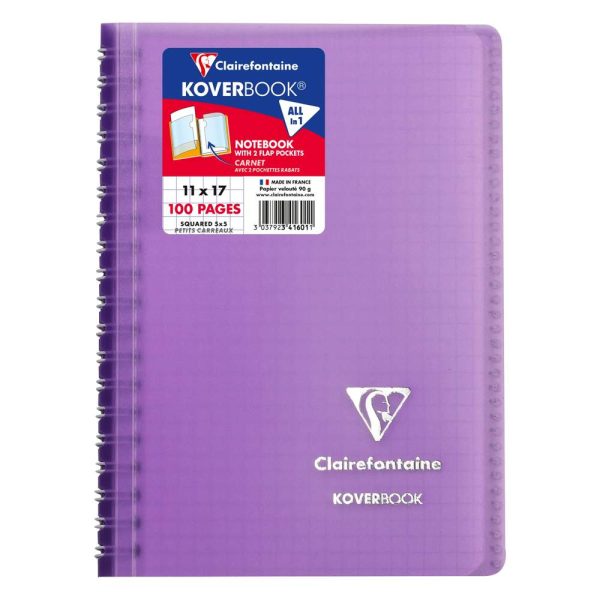 Carnet reliure int&eacute;grale enveloppante Koverbook 11x17cm 100 pages petits carreaux couverture polypropyl&egrave;ne transparent
