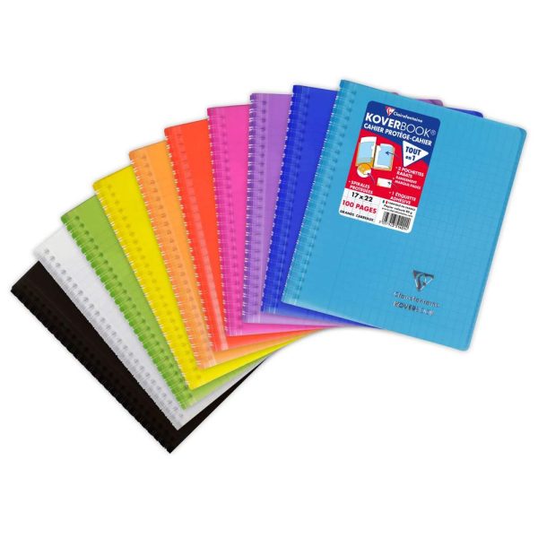 Cahier reliure int&eacute;grale enveloppante Koverbook 17x22cm 100 pages grands carreaux couverture polypropyl&egrave;ne transparent