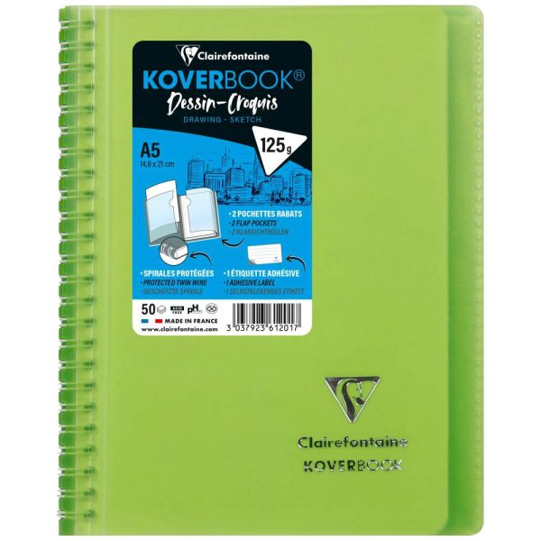 Carnet dessin/croquis Koverbook reliure int&eacute;grale enveloppante A5 100 pages papier blanc 125 g couverture polypropyl&egrave;ne transparent