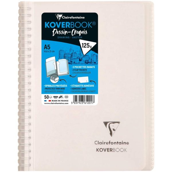 Carnet dessin/croquis Koverbook reliure int&eacute;grale enveloppante A5 100 pages papier blanc 125 g couverture polypropyl&egrave;ne transparent