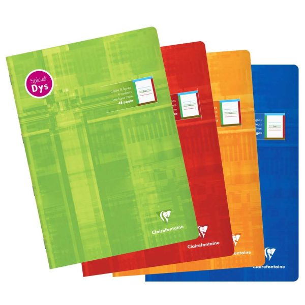 Cahier d&rsquo;&eacute;criture piqu&eacute; sp&eacute;cial Dys A4 48 pages cadre et lignes 4 couleurs Interligne 2 mm