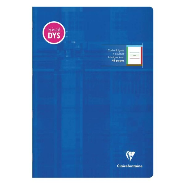Cahier d&rsquo;&eacute;criture piqu&eacute; sp&eacute;cial Dys A4 48 pages cadre et lignes 4 couleurs Interligne 2 mm