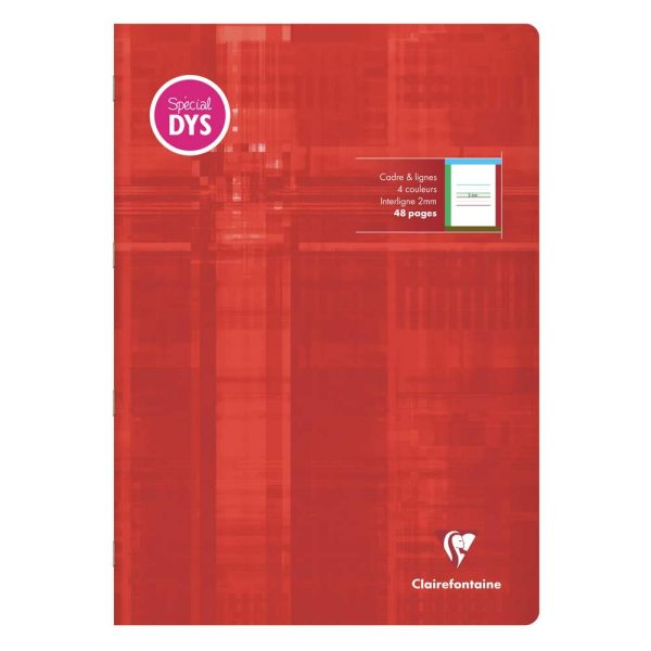 Cahier d&rsquo;&eacute;criture piqu&eacute; sp&eacute;cial Dys A4 48 pages cadre et lignes 4 couleurs Interligne 2 mm