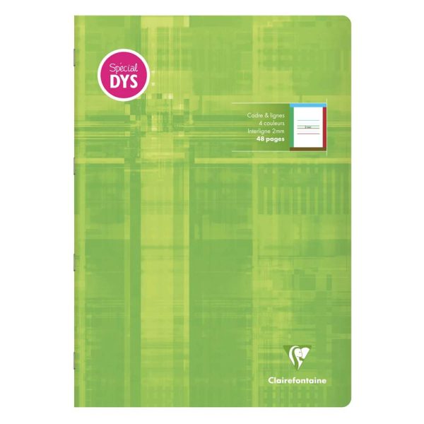 Cahier d&rsquo;&eacute;criture piqu&eacute; sp&eacute;cial Dys A4 48 pages cadre et lignes 4 couleurs Interligne 2 mm