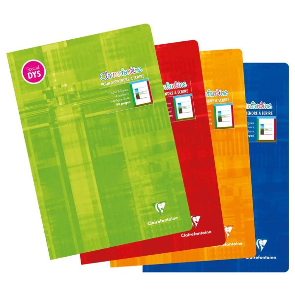 Cahier d&rsquo;&eacute;criture piqu&eacute; sp&eacute;cial Dys A4 48 pages cadre et lignes 4 couleurs Interligne 3 mm