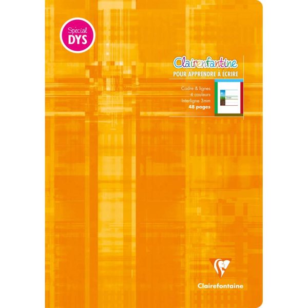 Cahier d&rsquo;&eacute;criture piqu&eacute; sp&eacute;cial Dys A4 48 pages cadre et lignes 4 couleurs Interligne 3 mm