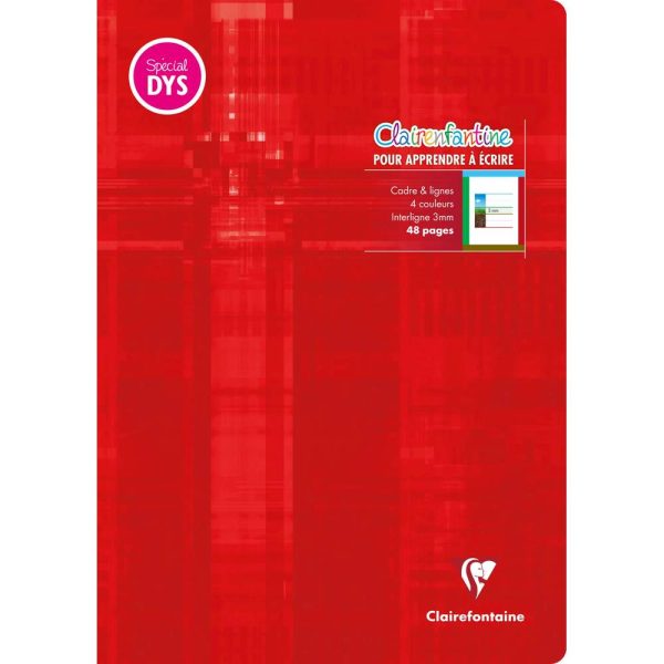 Cahier d&rsquo;&eacute;criture piqu&eacute; sp&eacute;cial Dys A4 48 pages cadre et lignes 4 couleurs Interligne 3 mm