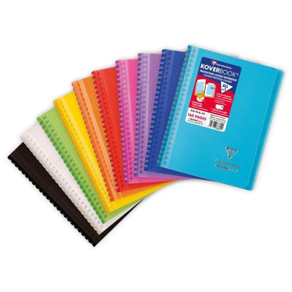 Carnet reliure int&eacute;grale enveloppante Koverbook A5 160 pages petits carreaux couverture polypropyl&egrave;ne transparent