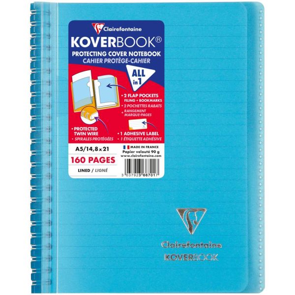 Carnet reliure int&eacute;grale enveloppante Koverbook A5 160 pages lign&eacute; couverture polypropyl&egrave;ne transparent