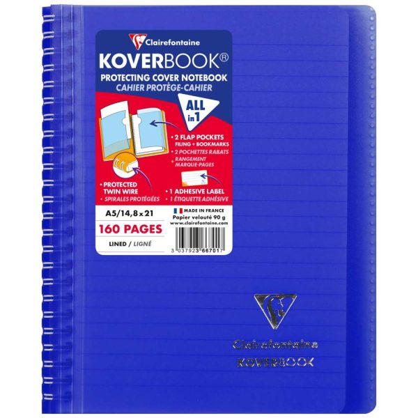 Carnet reliure int&eacute;grale enveloppante Koverbook A5 160 pages lign&eacute; couverture polypropyl&egrave;ne transparent