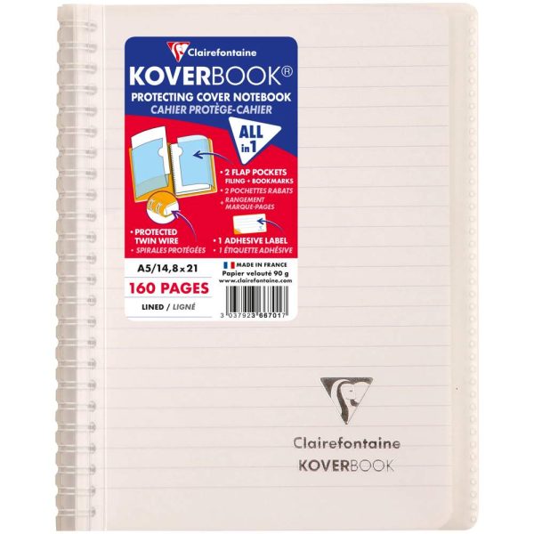 Carnet reliure int&eacute;grale enveloppante Koverbook A5 160 pages lign&eacute; couverture polypropyl&egrave;ne transparent