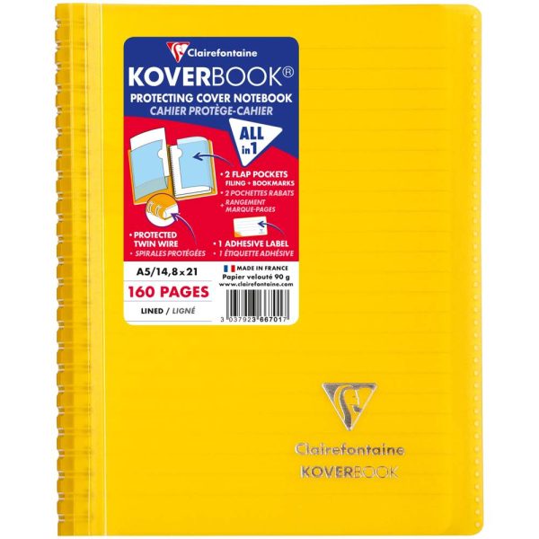 Carnet reliure int&eacute;grale enveloppante Koverbook A5 160 pages lign&eacute; couverture polypropyl&egrave;ne transparent