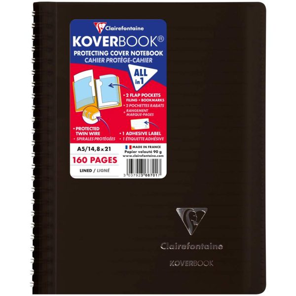 Carnet reliure int&eacute;grale enveloppante Koverbook A5 160 pages lign&eacute; couverture polypropyl&egrave;ne transparent
