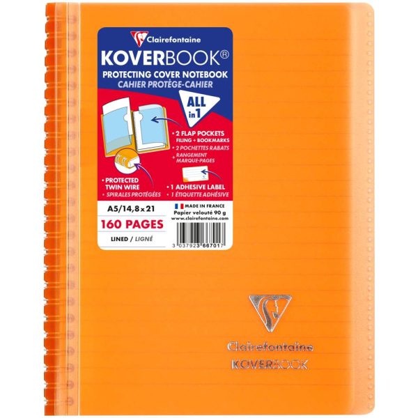 Carnet reliure int&eacute;grale enveloppante Koverbook A5 160 pages lign&eacute; couverture polypropyl&egrave;ne transparent
