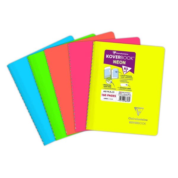 Carnet reliure int&eacute;grale enveloppante Koverbook Neon A5 160 pages lign&eacute; couverture polypropyl&egrave;ne opaque