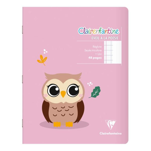 Cahier de po&eacute;sie piqu&eacute; Clairenfantine 17x22cm 48p grands carreaux + uni Couleur al&eacute;atoire