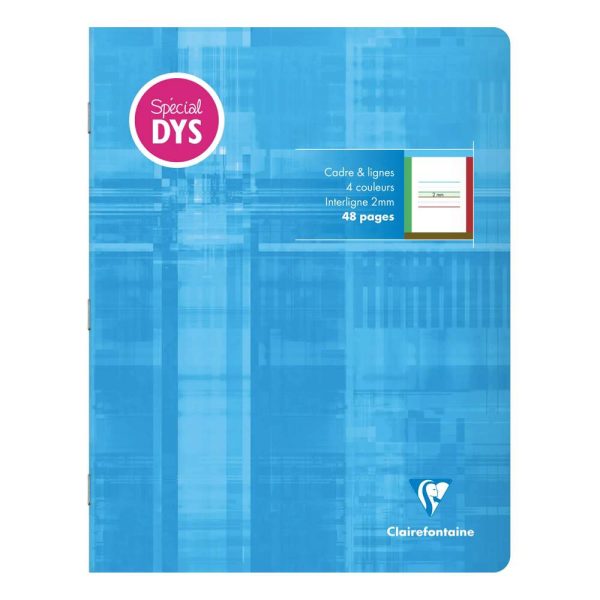 Cahier d&rsquo;&eacute;criture piqu&eacute; sp&eacute;cial Dys 17&times;22 cm 48 pages cadre et lignes 4 couleurs Interligne 2 mm
