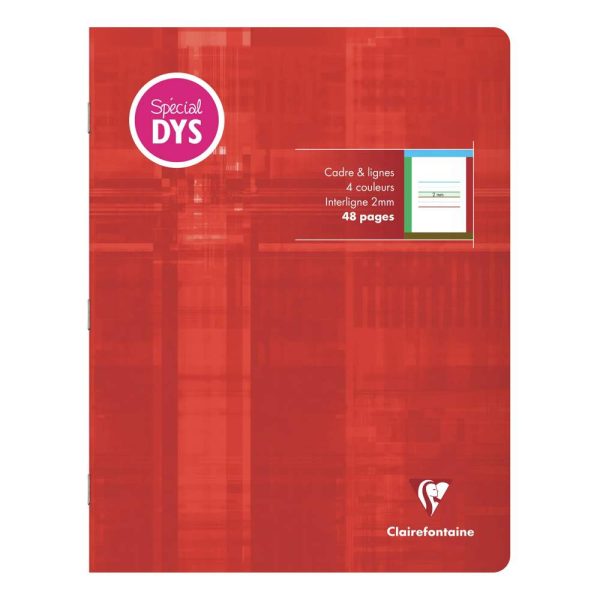Cahier d&rsquo;&eacute;criture piqu&eacute; sp&eacute;cial Dys 17&times;22 cm 48 pages cadre et lignes 4 couleurs Interligne 2 mm