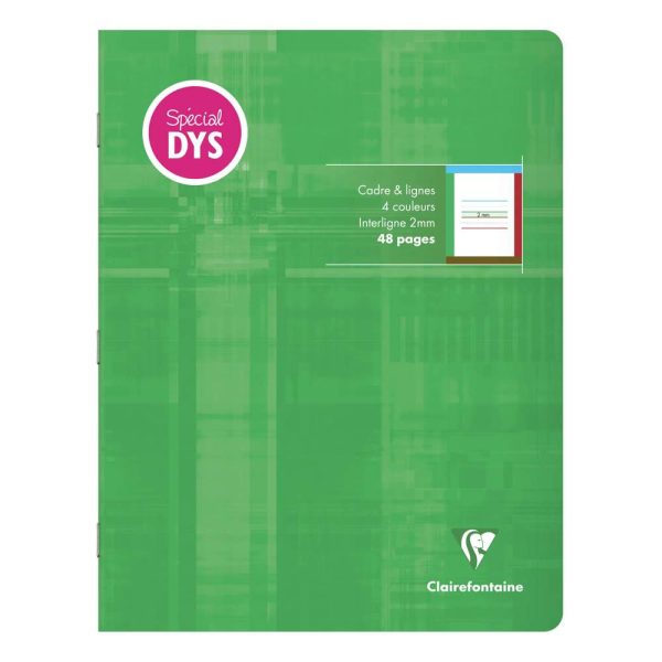 Cahier d&rsquo;&eacute;criture piqu&eacute; sp&eacute;cial Dys 17&times;22 cm 48 pages cadre et lignes 4 couleurs Interligne 2 mm