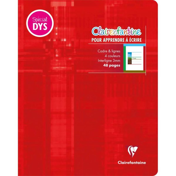 Cahier d&rsquo;&eacute;criture piqu&eacute; sp&eacute;cial Dys 17&times;22 cm 48 pages cadre et lignes 4 couleurs Interligne 3 mm