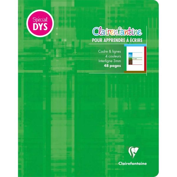Cahier d&rsquo;&eacute;criture piqu&eacute; sp&eacute;cial Dys 17&times;22 cm 48 pages cadre et lignes 4 couleurs Interligne 3 mm