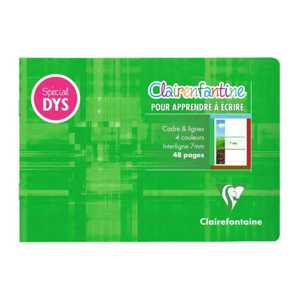 Cahier d&rsquo;&eacute;criture piqu&eacute; sp&eacute;cial Dys A6 paysage 48 pages cadre et lignes 4 couleurs Interligne 7 mm