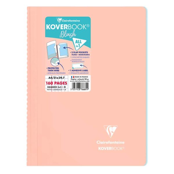 Cahier reliure int&eacute;grale enveloppante Koverbook Blush A4 160 pages petits carreaux + marge couverture polypropyl&egrave;ne opaque bicolore