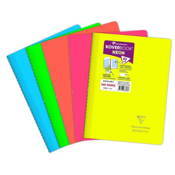 Cahier reliure int&eacute;grale enveloppante Koverbook Neon A4 160 pages lign&eacute; couverture polypropyl&egrave;ne opaque