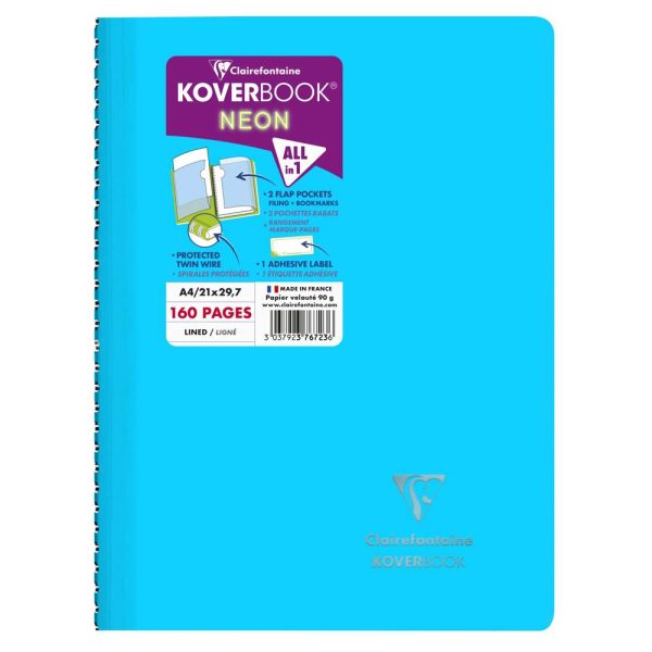 Cahier reliure int&eacute;grale enveloppante Koverbook Neon A4 160 pages lign&eacute; couverture polypropyl&egrave;ne opaque
