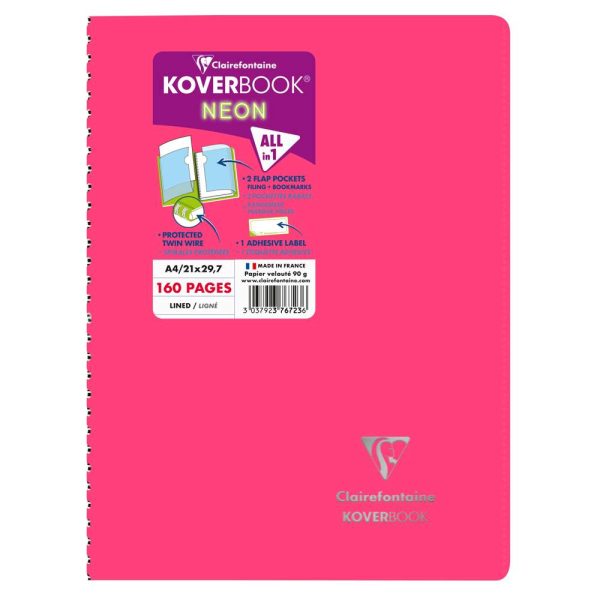 Cahier reliure int&eacute;grale enveloppante Koverbook Neon A4 160 pages lign&eacute; couverture polypropyl&egrave;ne opaque