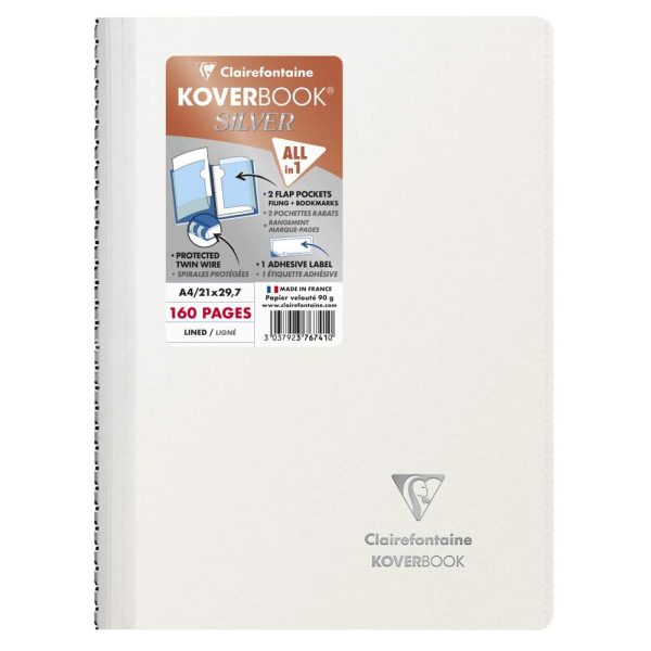 Cahier reliure int&eacute;grale enveloppante Koverbook Silver A4 160 pages lign&eacute; couverture polypropyl&egrave;ne opaque