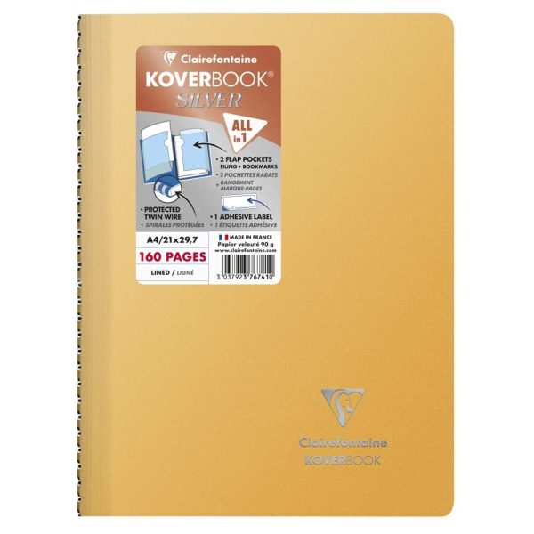 Cahier reliure int&eacute;grale enveloppante Koverbook Silver A4 160 pages lign&eacute; couverture polypropyl&egrave;ne opaque