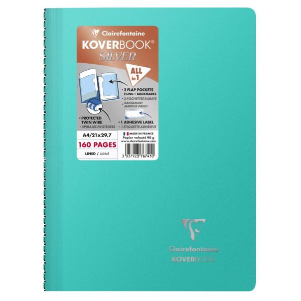Cahier reliure int&eacute;grale enveloppante Koverbook Silver A4 160 pages lign&eacute; couverture polypropyl&egrave;ne opaque