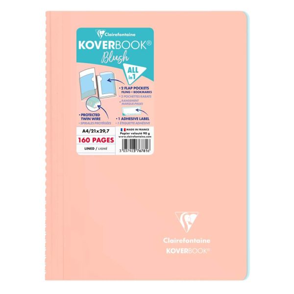 Cahier reliure int&eacute;grale enveloppante Koverbook Blush A4 160 pages lign&eacute; couverture polypropyl&egrave;ne opaque bicolore