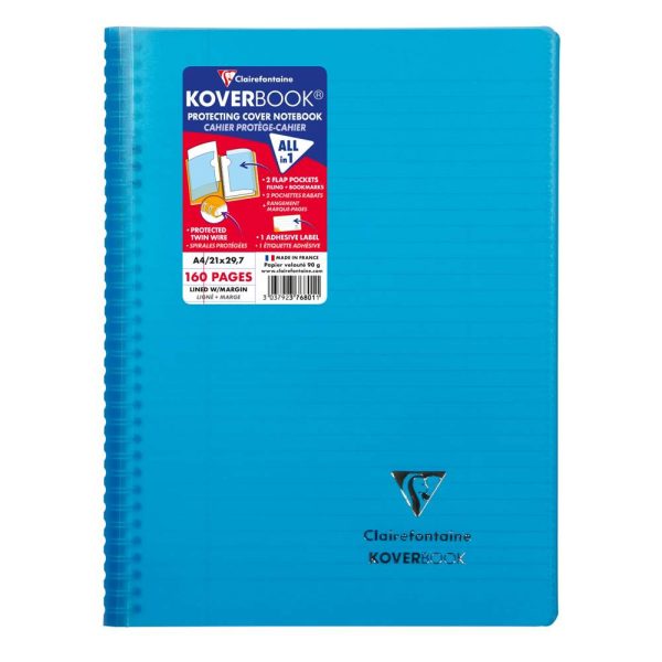 Cahier reliure int&eacute;grale enveloppante Koverbook A4 160 pages lign&eacute; + marge couverture polypropyl&egrave;ne transparent