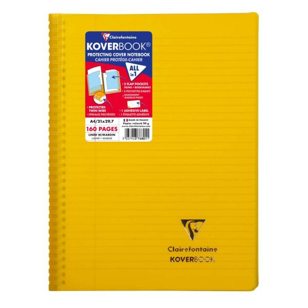 Cahier reliure int&eacute;grale enveloppante Koverbook A4 160 pages lign&eacute; + marge couverture polypropyl&egrave;ne transparent